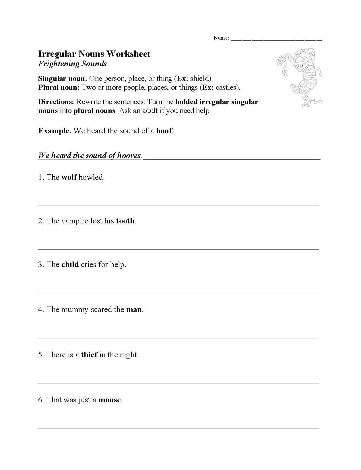 This is a preview image of our Irregular Nouns Worksheet. Click on it to enlarge this image and view the source file.