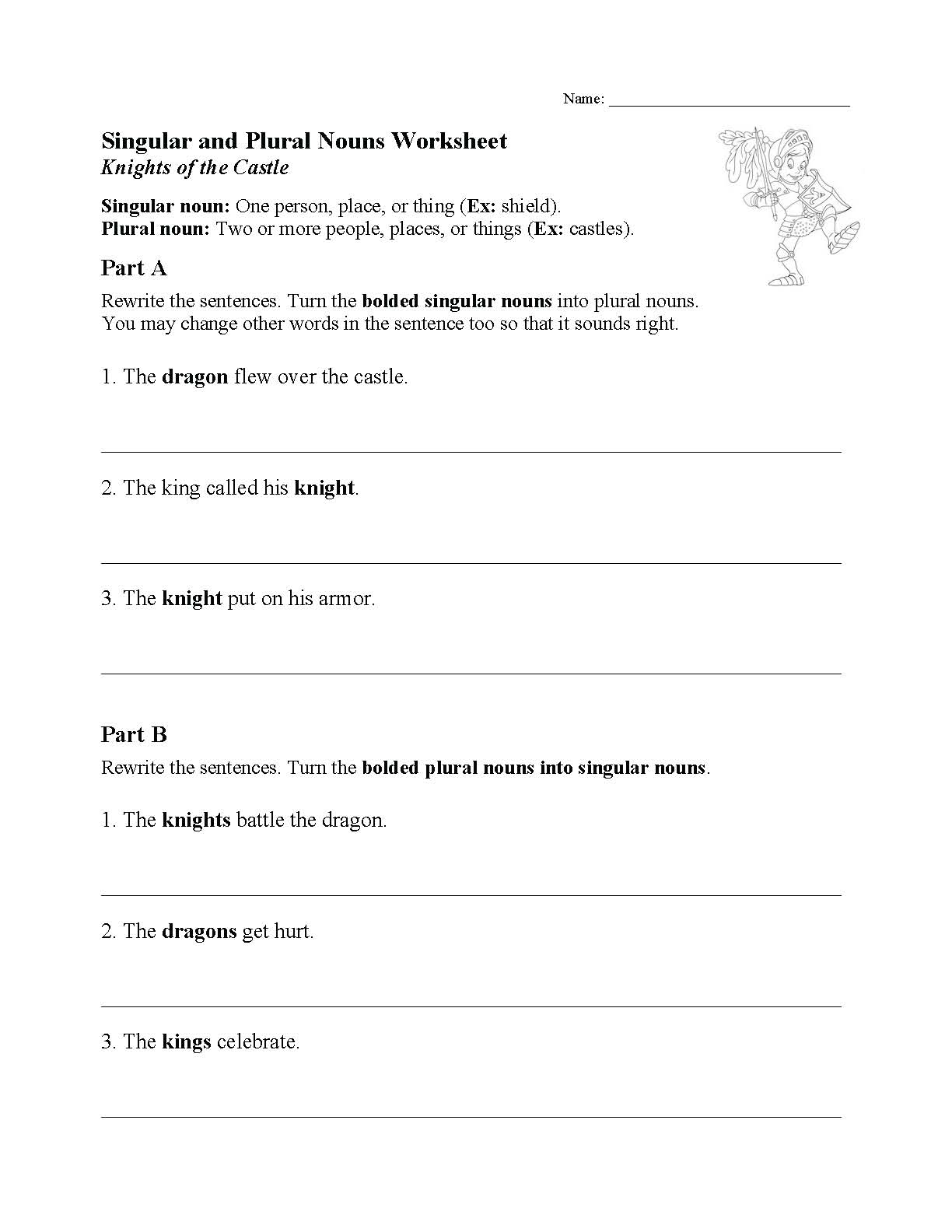 This is a preview image of our Singular and Plural Nouns Worksheet. Click on it to enlarge this image and view the source file.