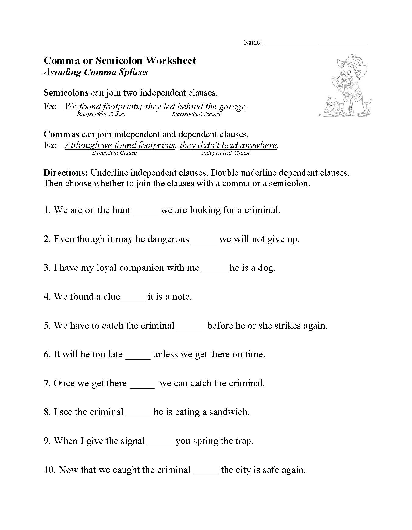 This is a preview image of our Comma or Semicolon Worksheet. Click on it to enlarge this image and view the source file.