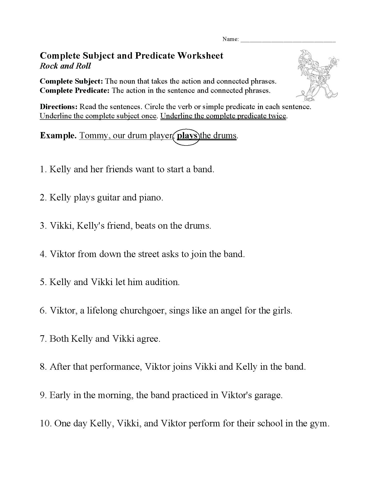 This is a preview image of our Complete Subject and Predicate Worksheet. Click on it to enlarge this image and view the source file.