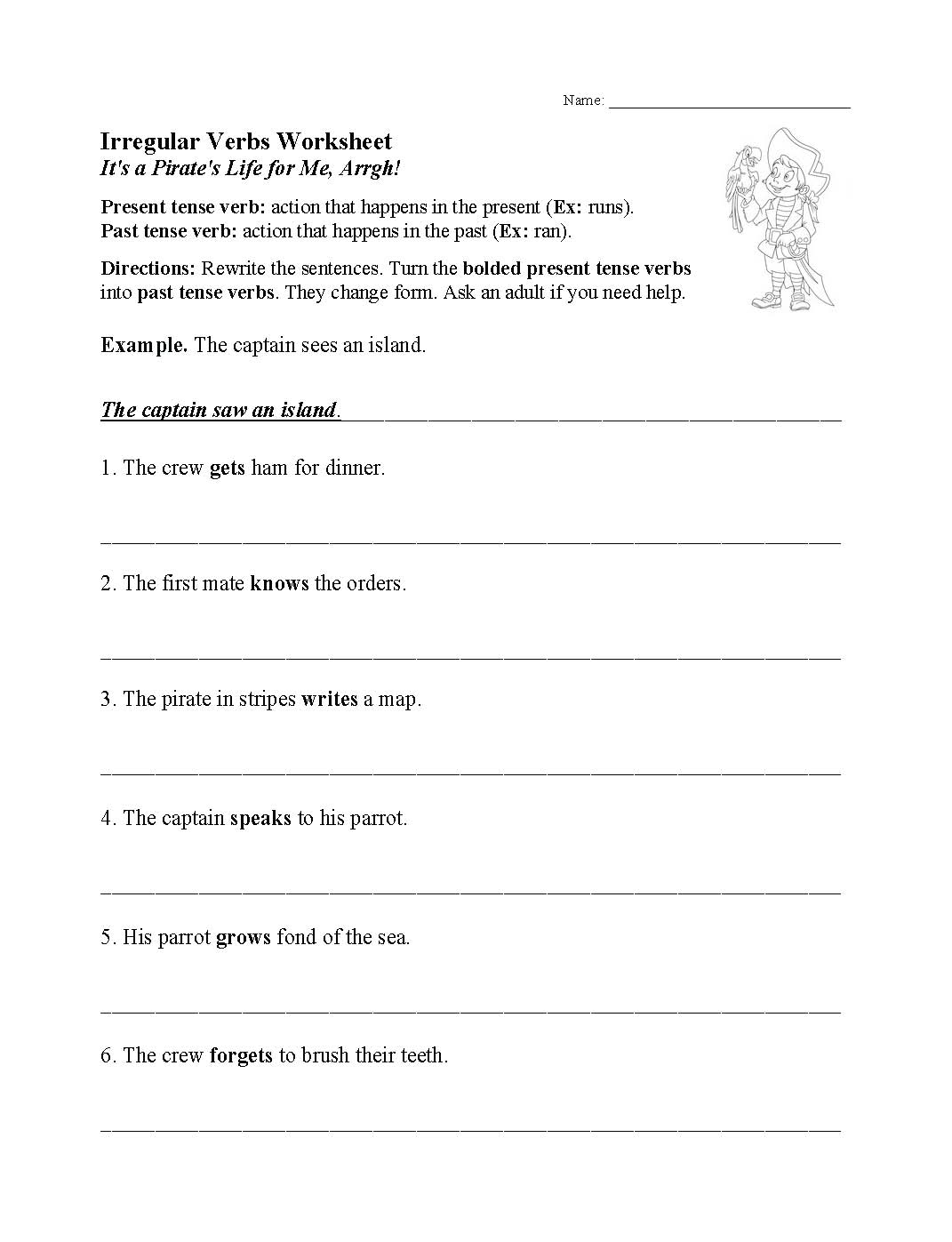 This is a preview image of our Irregular Verbs Worksheet. Click on it to enlarge this image and view the source file.