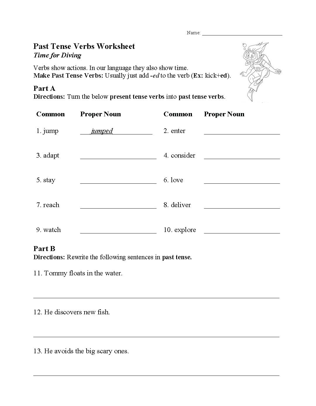 This is a preview image of our Past Tense Verbs Worksheet. Click on it to enlarge this image and view the source file.