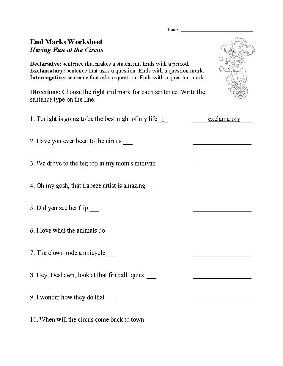 This is a preview image of our End Marks Worksheet. Click on it to enlarge this image and view the source file.