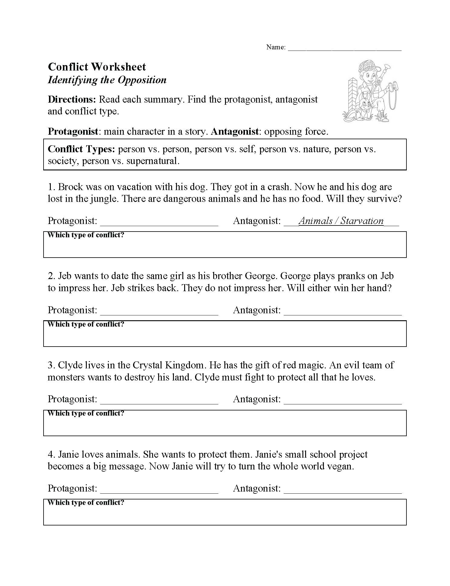 Elements of Fiction Worksheets  Free for Primary Grades With Regard To Protagonist And Antagonist Worksheet