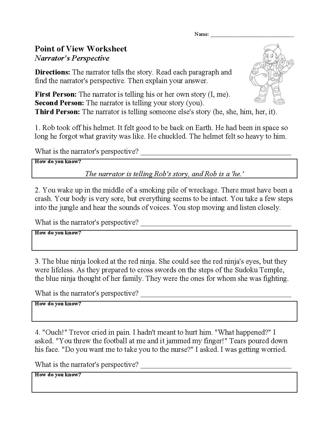 Point of View Worksheet  Elements of Fiction Activity With Point Of View Worksheet