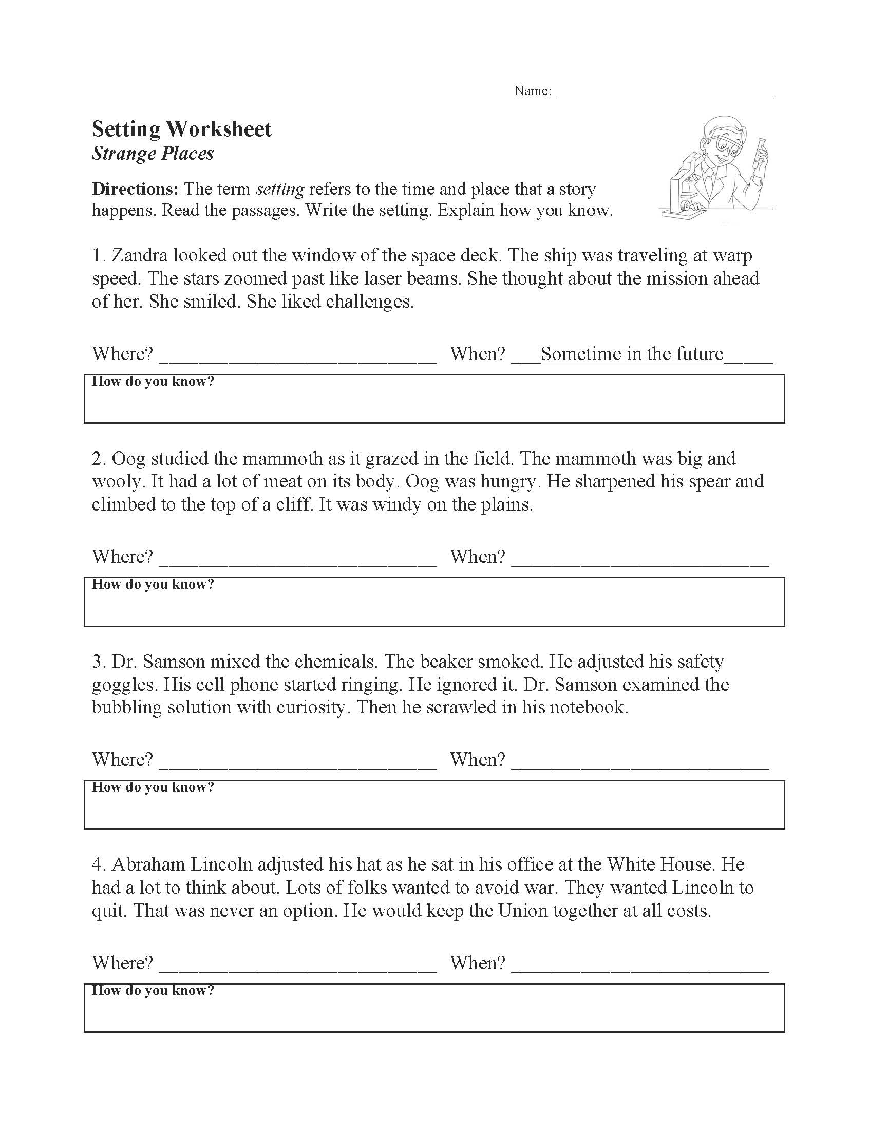 Setting Worksheet  Elements of Fiction Activity With Regard To Elements Of Fiction Worksheet