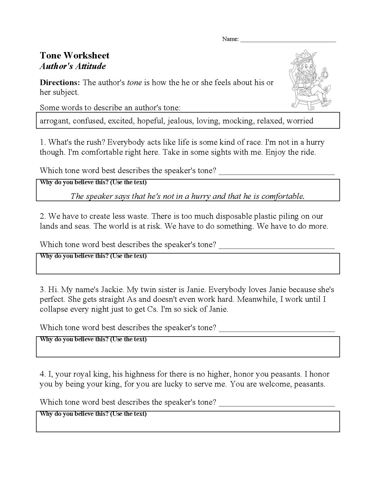 This is a preview image of our Tone Worksheet. Click on it to enlarge this image and view the source file.