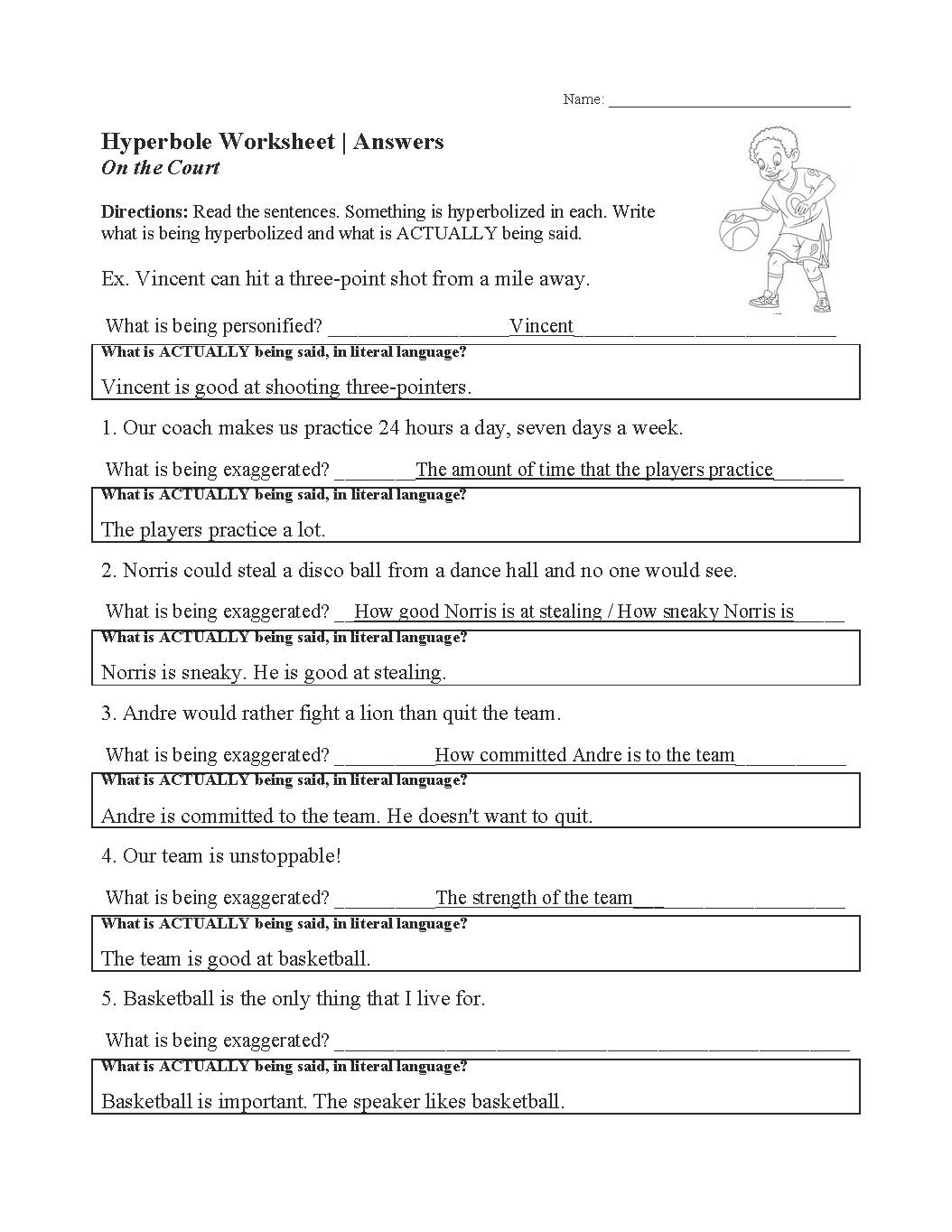This is a preview image of our Hyperbole Worksheet. Click on it to enlarge or view the source file.