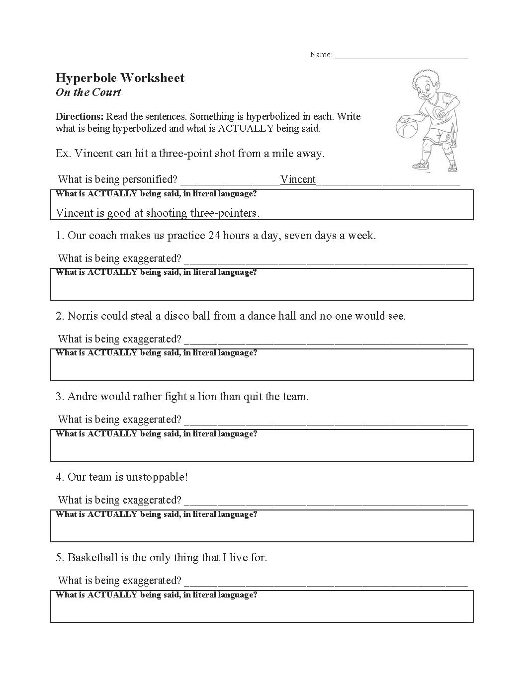 This is a preview image of our Hyperbole Worksheet. Click on it to enlarge or view the source file.