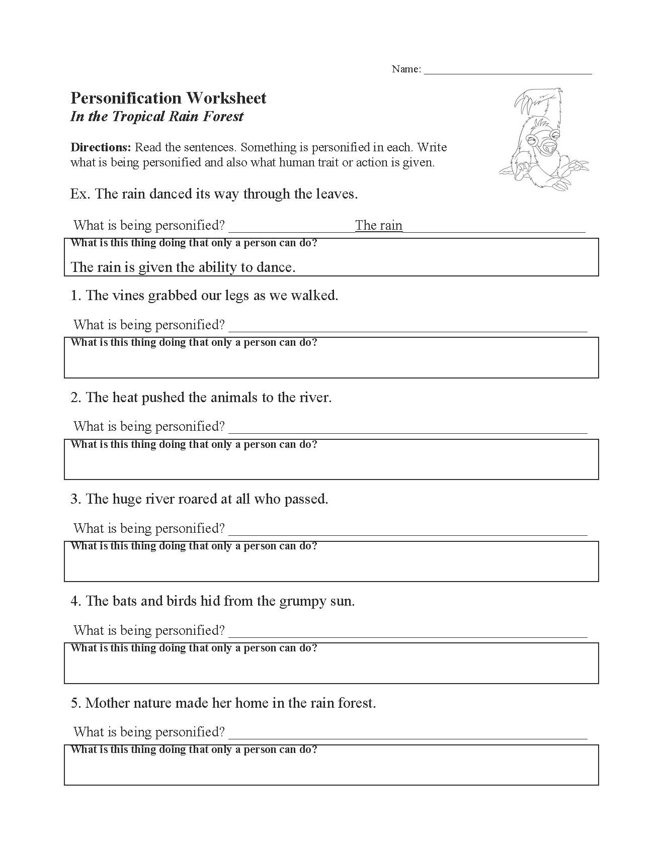 This is a preview image of our Personification Worksheet. Click on it to enlarge or view the source file.