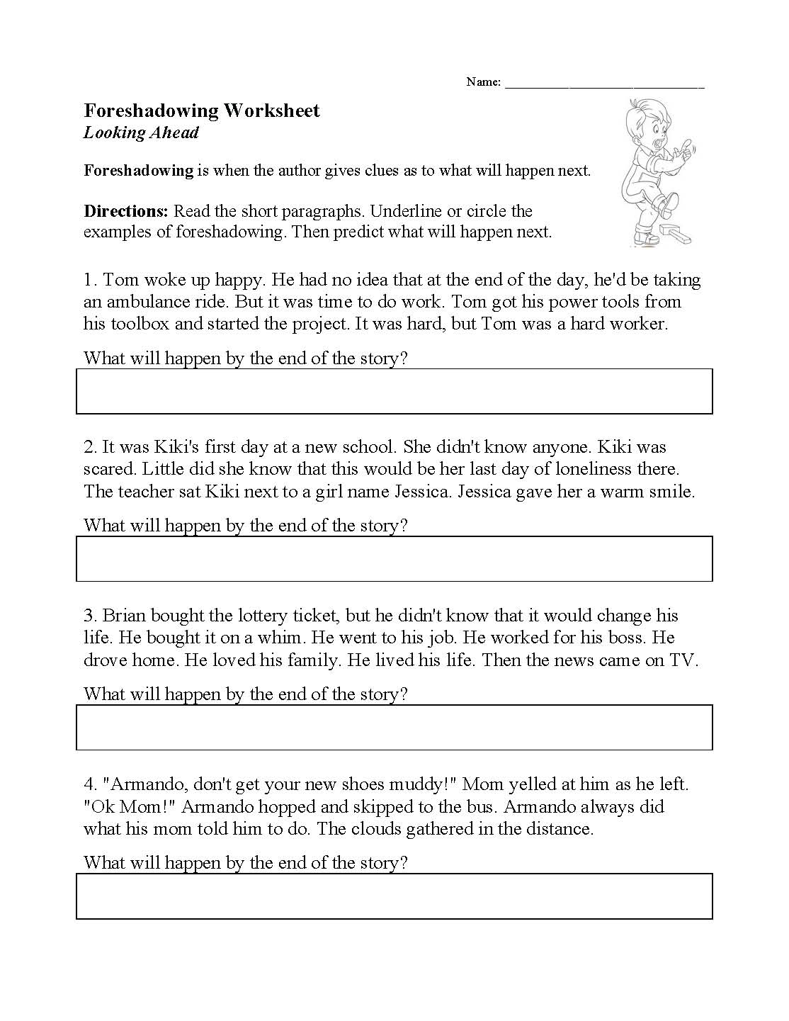 This is a preview image of our Foreshadowing Worksheet. Click on it to enlarge or view the source file.