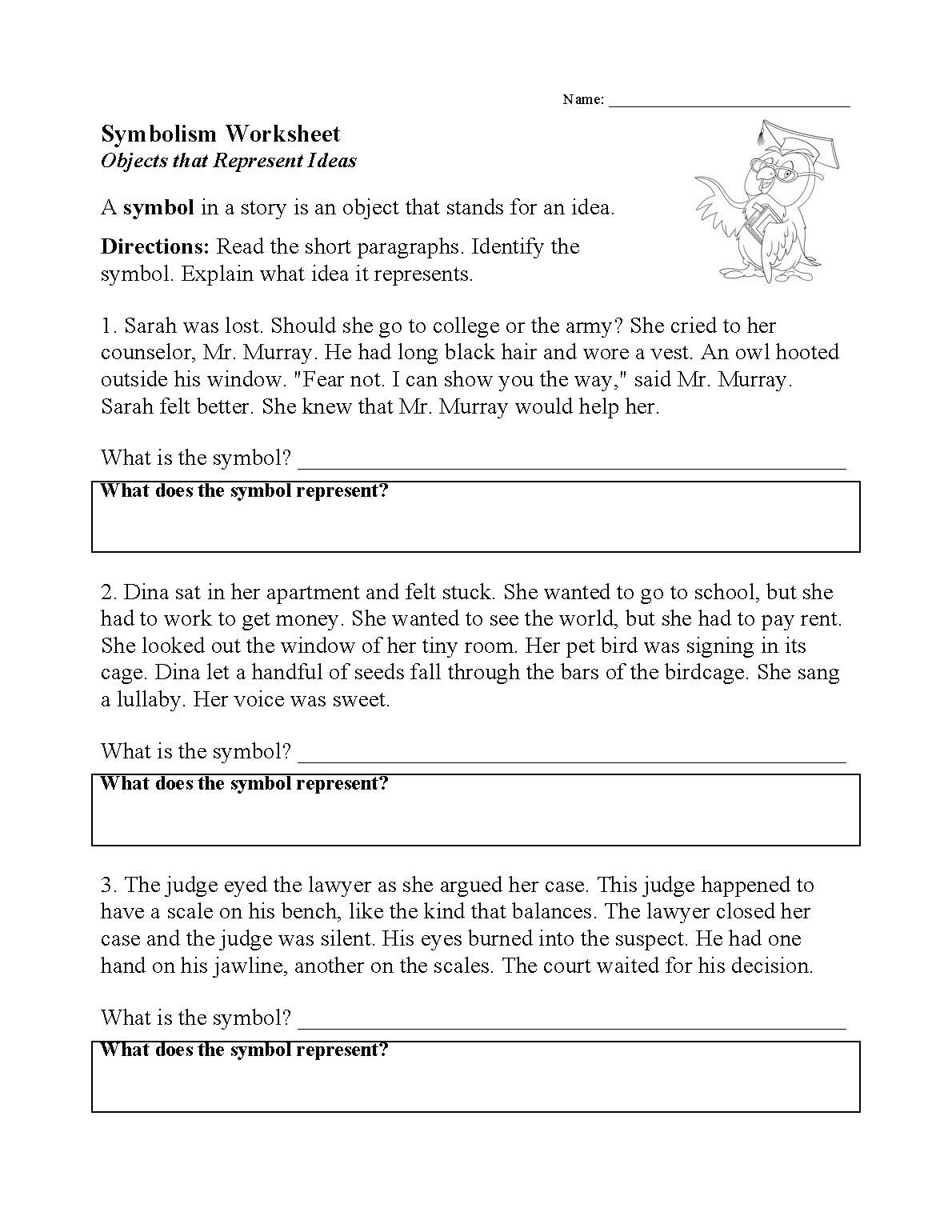 This is a preview image of our Symbolism Worksheet. Click on it to enlarge or view the source file.