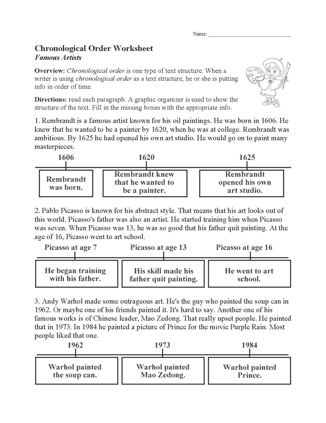 Chronological Order Worksheet Text Structure Activity