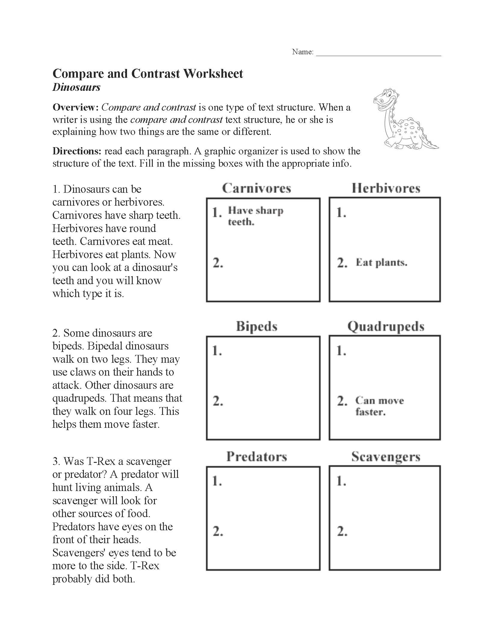 This is a preview image of our Compare and Contrast Worksheet. Click on it to enlarge this image and view the source file.