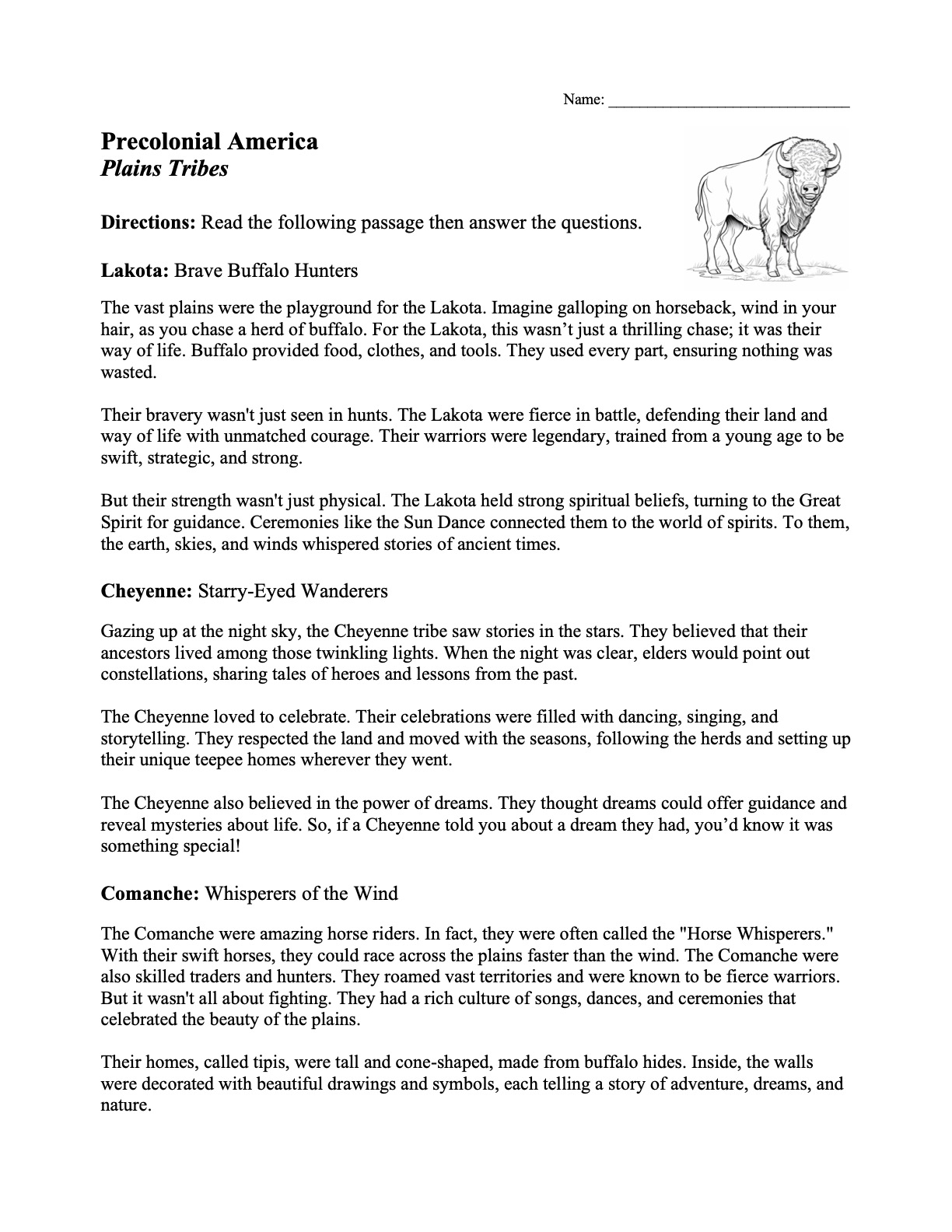 This is a preview image of our Plains Tribes Worksheet. Click on it to enlarge this image and view the source file.