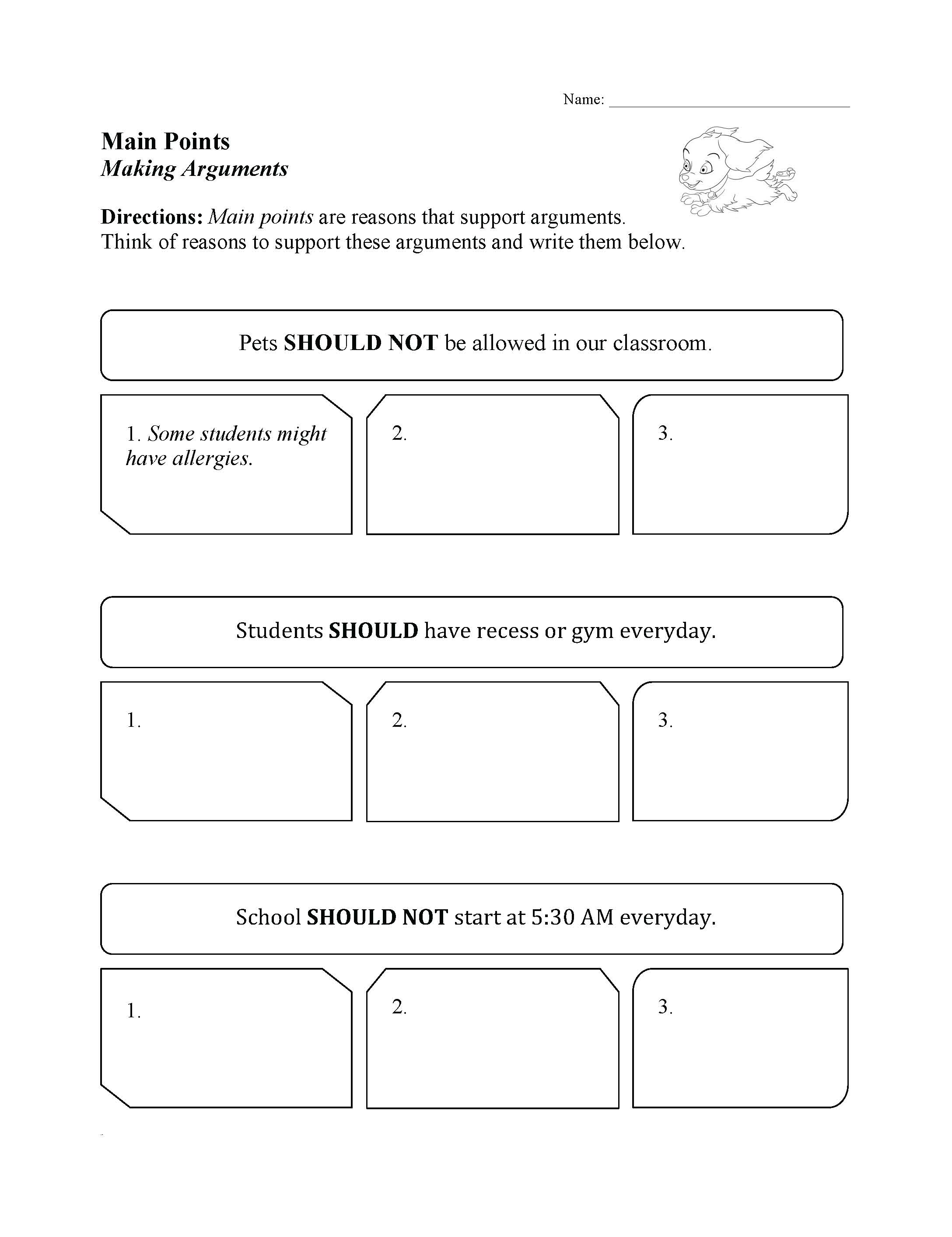 This is a preview image of our Main Points Worksheet. Click on it to enlarge this image and view the source file.