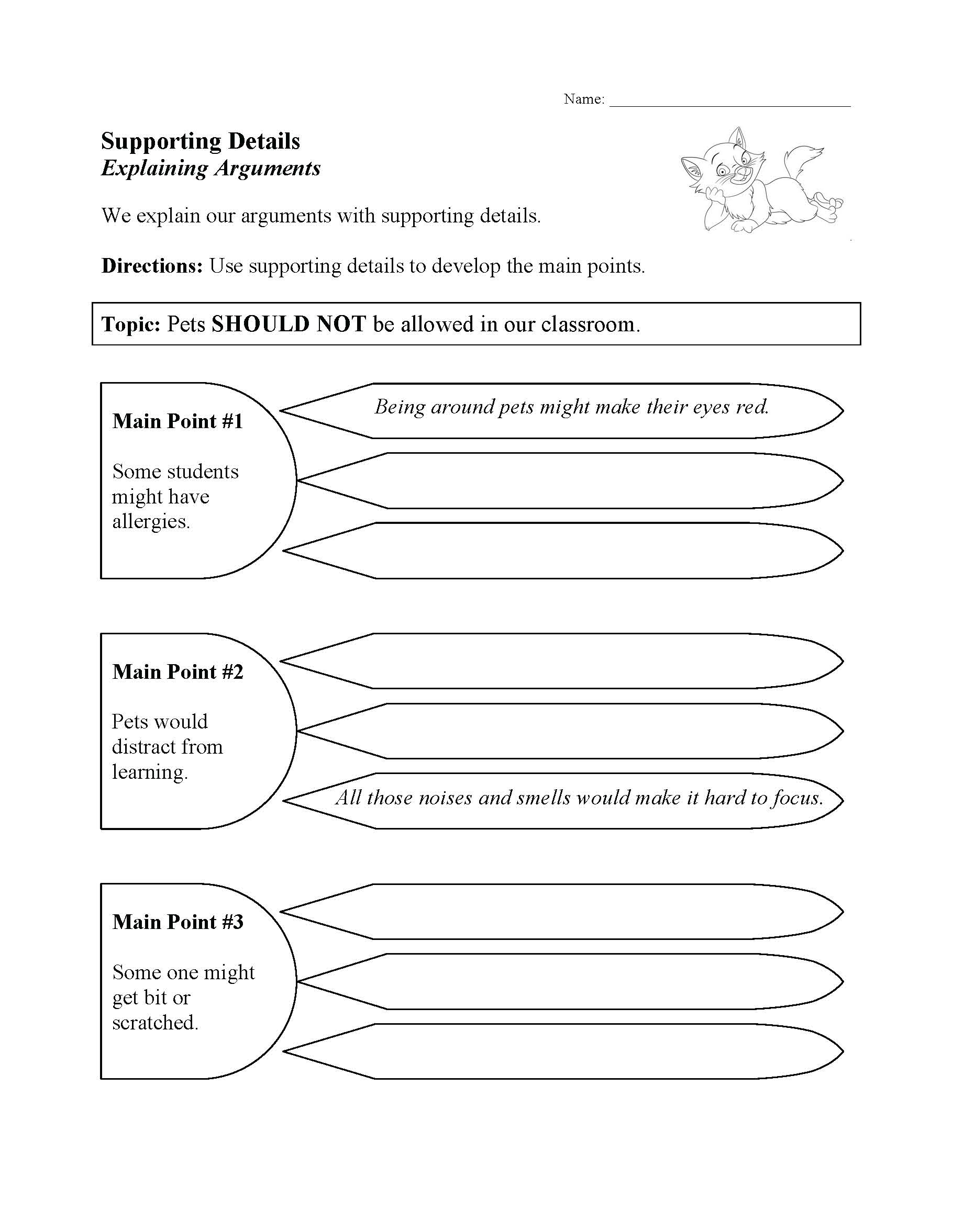 Supporting Details Worksheet Persuasive Essay Activity